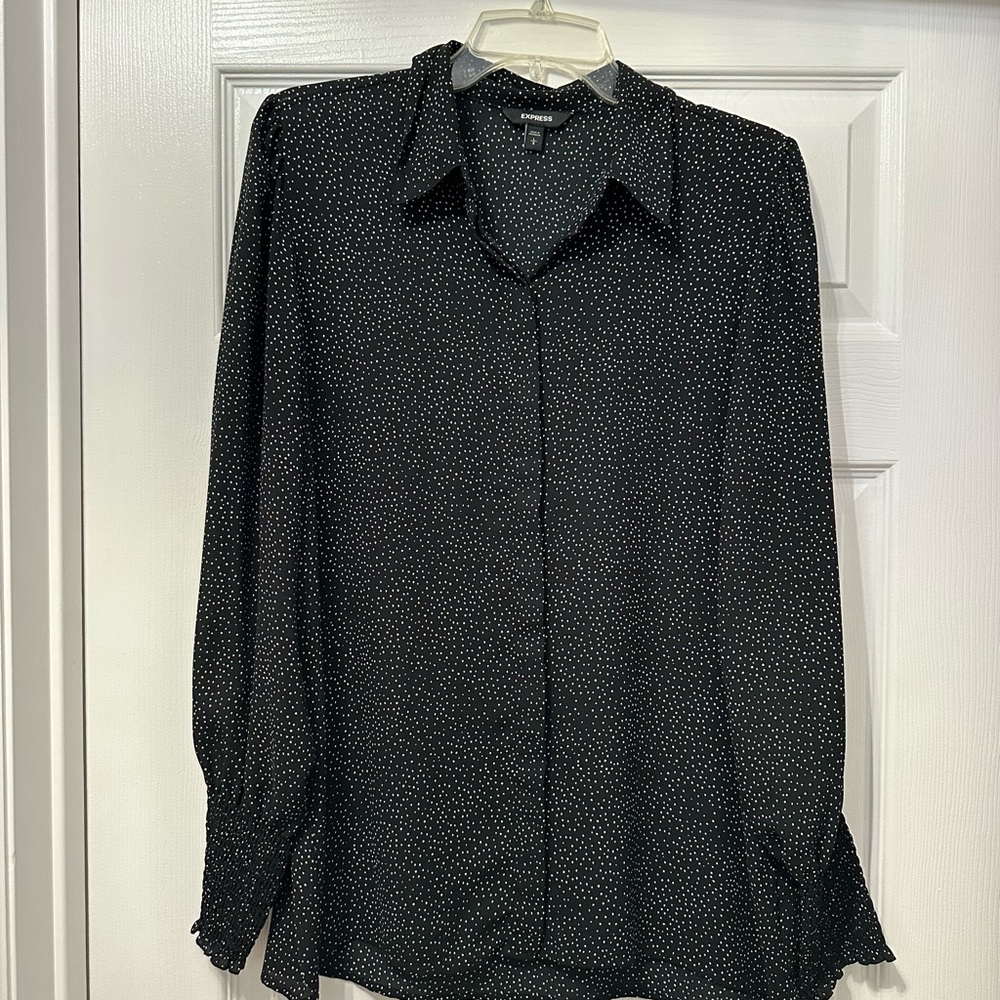 Express Black and White Polka Dot Blouse
